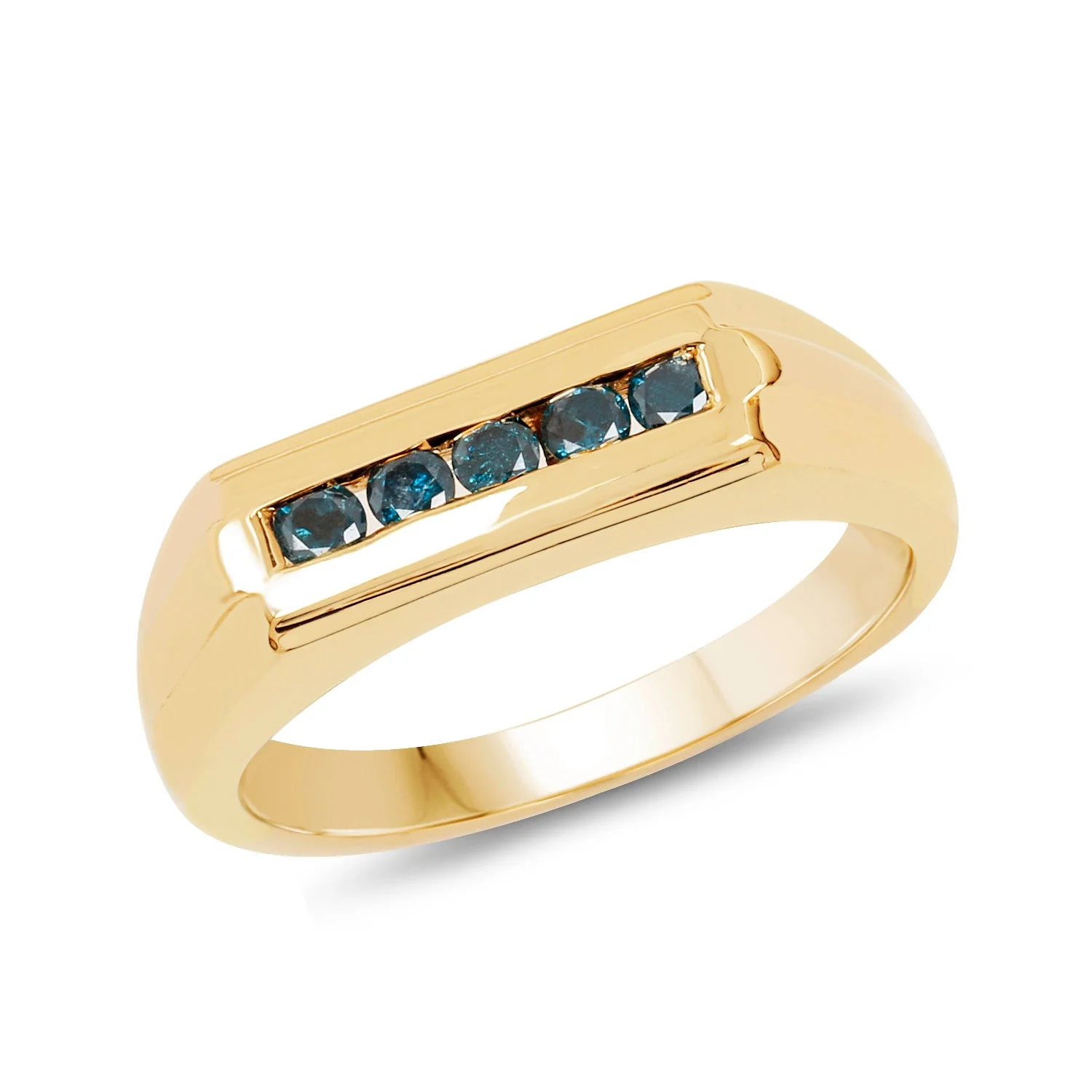 14K Yellow Gold Plated 0.25 Carat Genuine Blue Diamond .925 Sterling Silver Ring