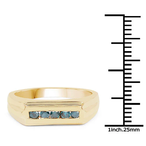 14K Yellow Gold Plated 0.25 Carat Genuine Blue Diamond .925 Sterling Silver Ring - Image 7