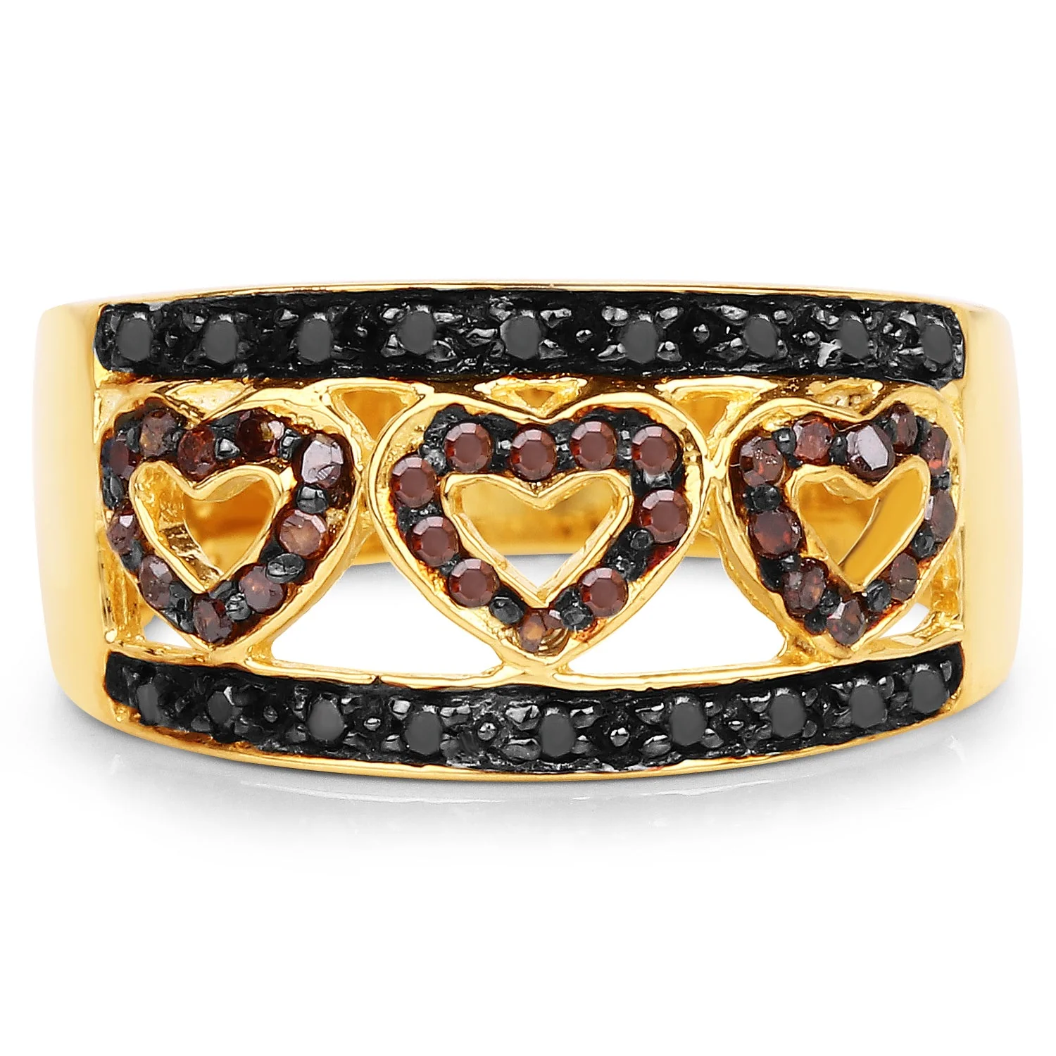 14K Yellow Gold Plated 0.32 Carat Genuine Black Diamond and Red Diamond .925 Sterling Silver Ring - Image 3