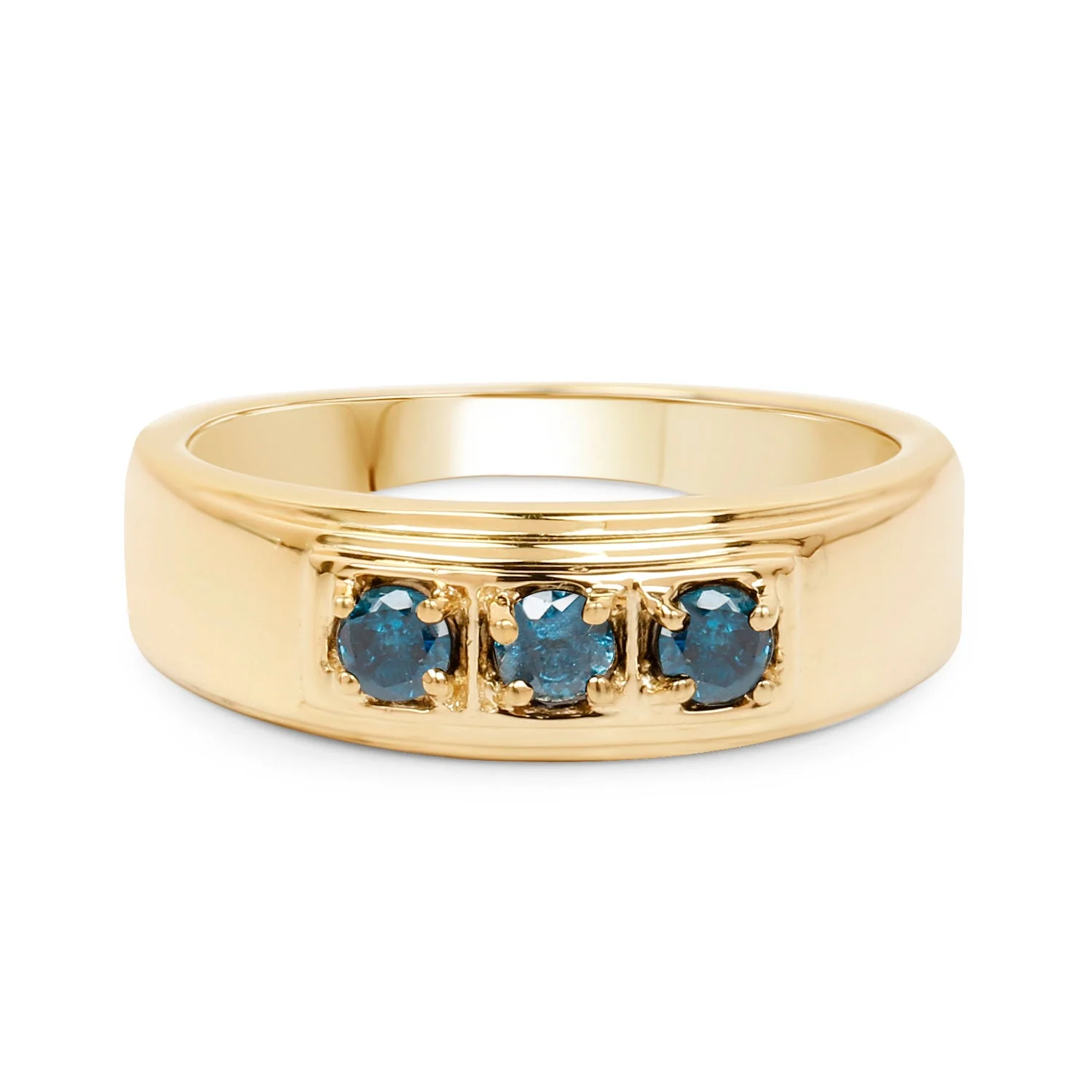 14K Yellow Gold Plated 0.33 Carat Genuine Blue Diamond .925 Sterling Silver Ring - Image 4