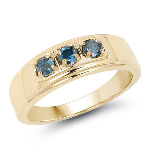 14K Yellow Gold Plated 0.33 Carat Genuine Blue Diamond .925 Sterling Silver Ring - Image 5