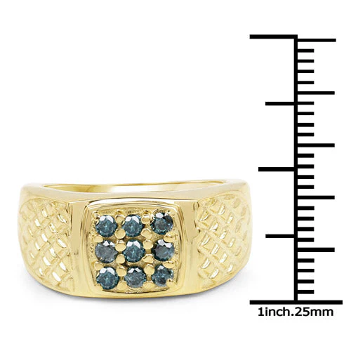 14K Yellow Gold Plated 0.36 Carat Genuine Blue Diamond .925 Sterling Silver Ring - Image 6