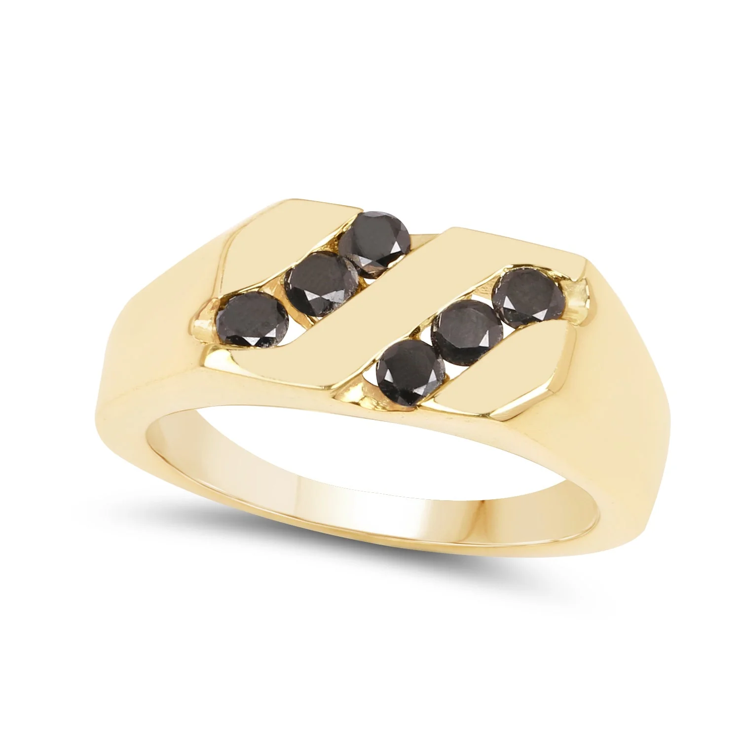 14K Yellow Gold Plated 0.60 Carat Genuine Black Diamond .925 Sterling Silver Ring - Image 2