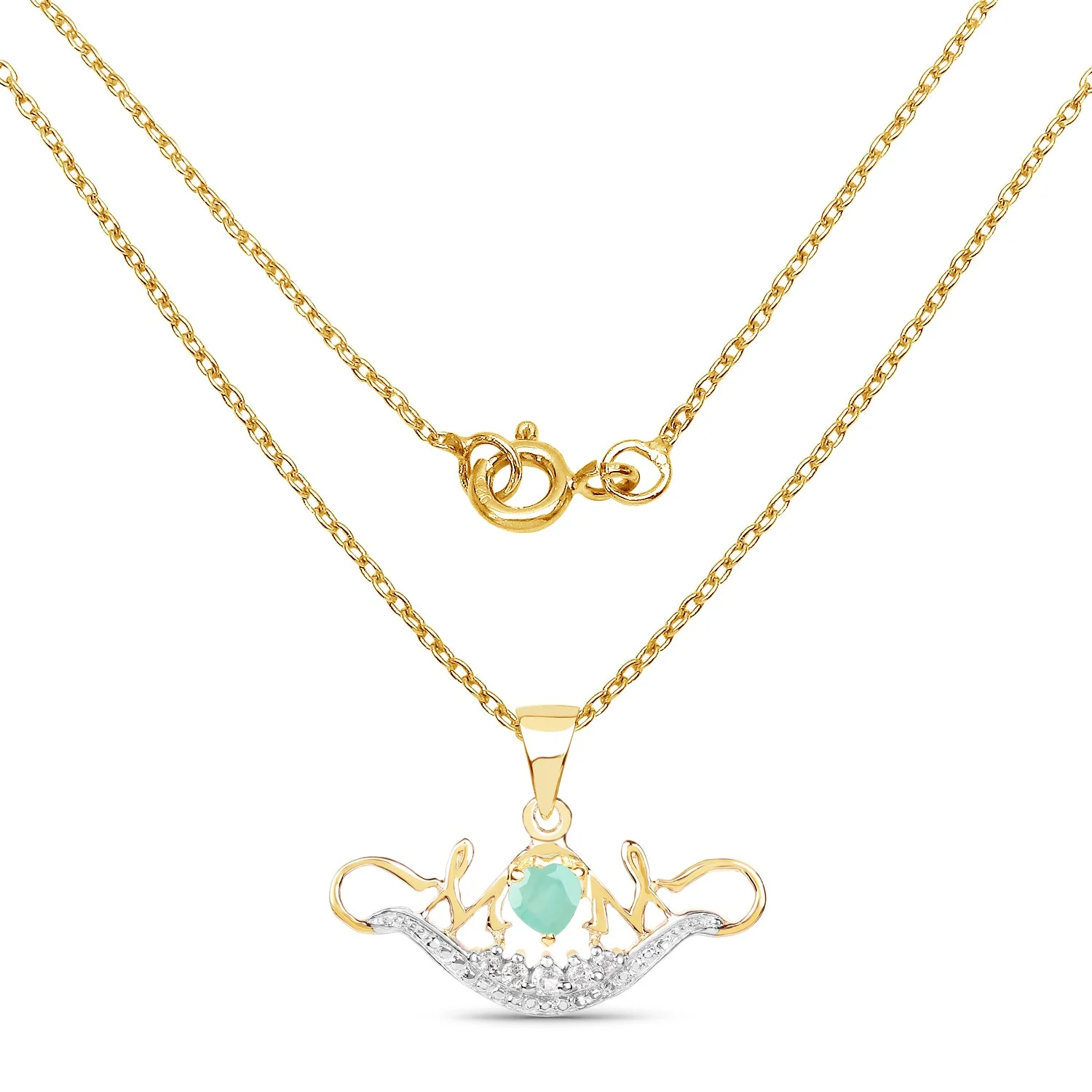 14K Yellow Gold Plated 0.62 Carat Genuine Emerald and White Topaz .925 Sterling Silver Pendant - Image 2