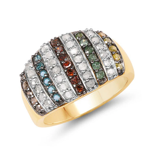 14K Yellow Gold Plated 0.84 Carat Genuine Multi Diamond .925 Sterling Silver Ring - Image 4