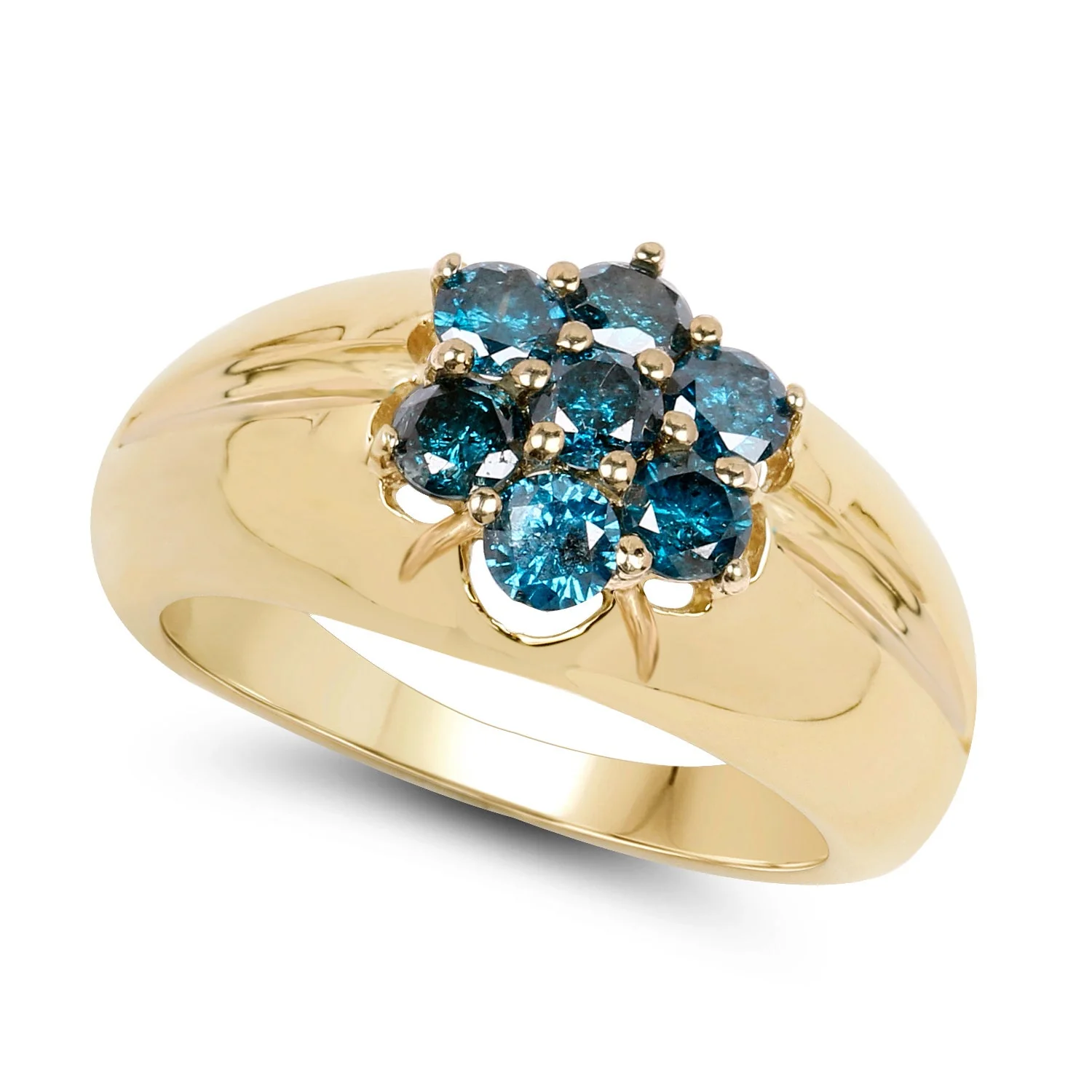 14K Yellow Gold Plated 0.98 Carat Genuine Blue Diamond .925 Sterling Silver Ring - Image 2