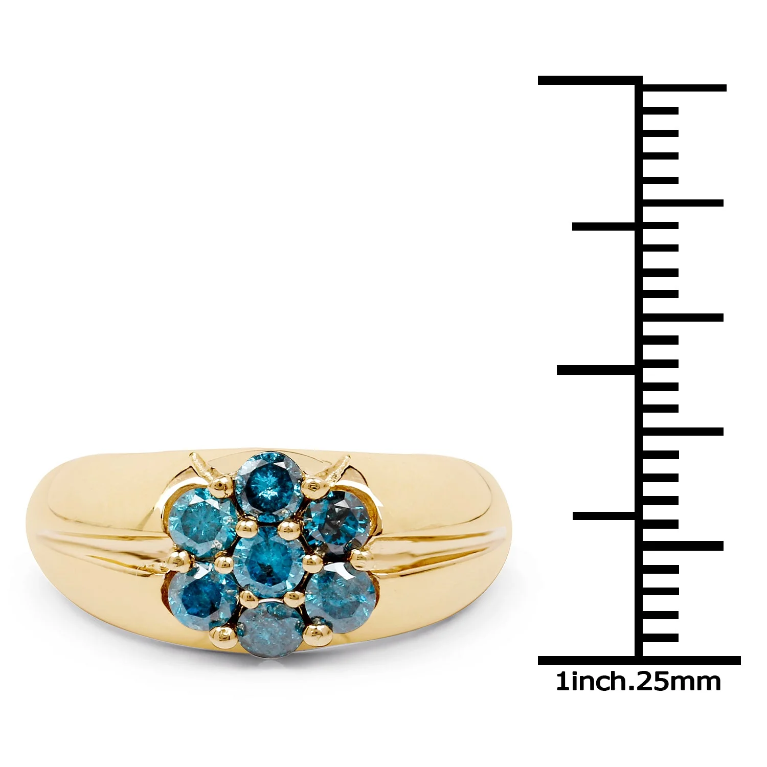 14K Yellow Gold Plated 0.98 Carat Genuine Blue Diamond .925 Sterling Silver Ring - Image 3