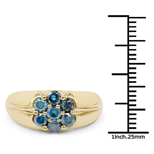 14K Yellow Gold Plated 0.98 Carat Genuine Blue Diamond .925 Sterling Silver Ring - Image 6