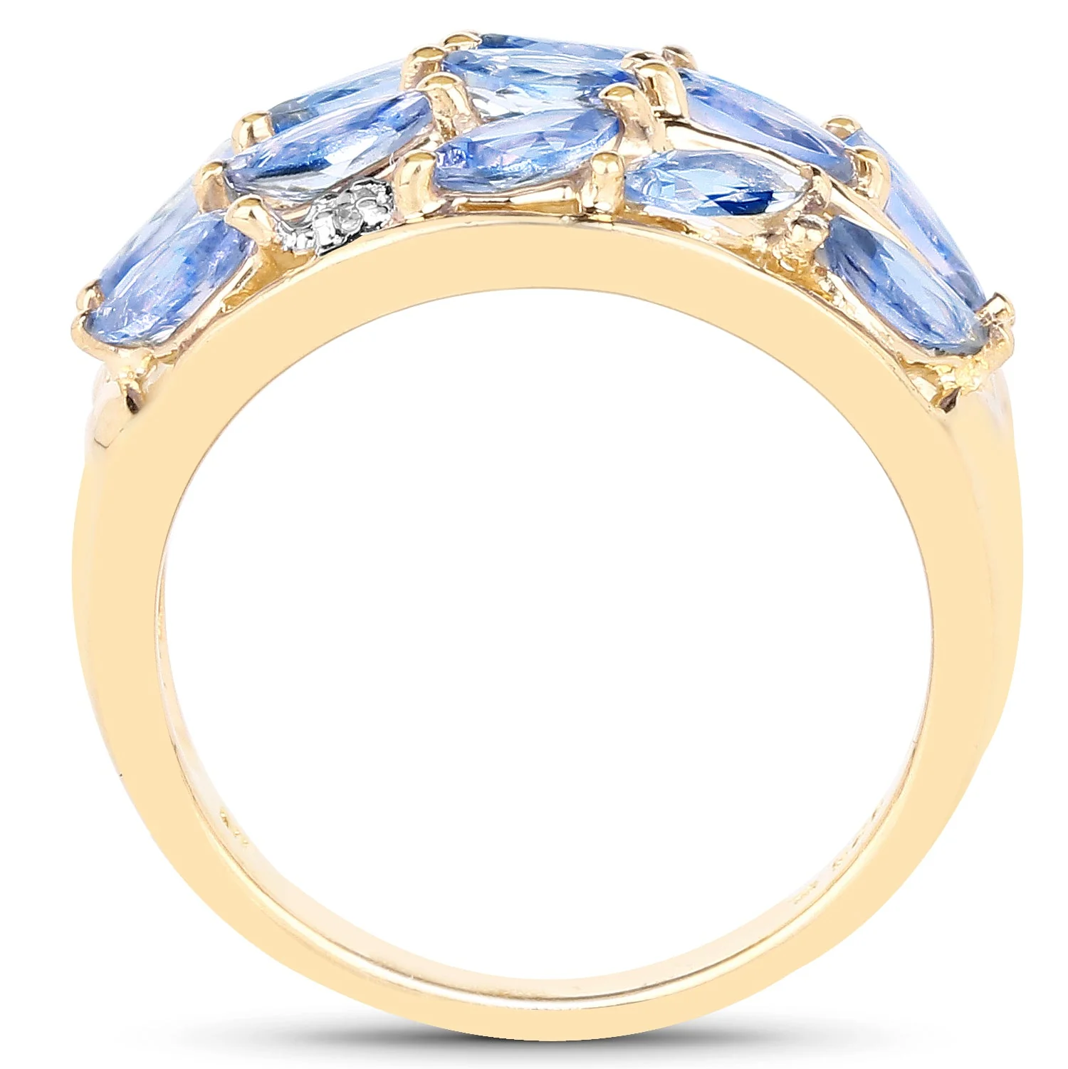 14K Yellow Gold Plated 1.56 Carat Genuine Tanzanite and White Topaz .925 Sterling Silver Ring - Image 2