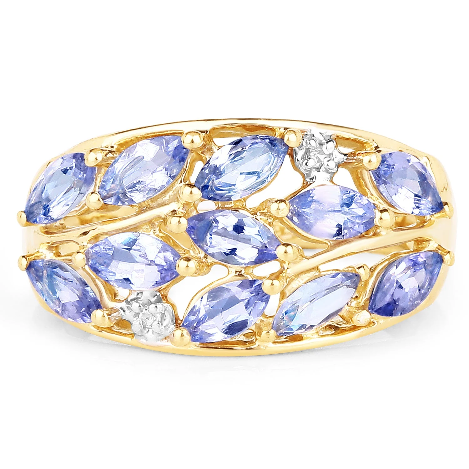 14K Yellow Gold Plated 1.56 Carat Genuine Tanzanite and White Topaz .925 Sterling Silver Ring - Image 3