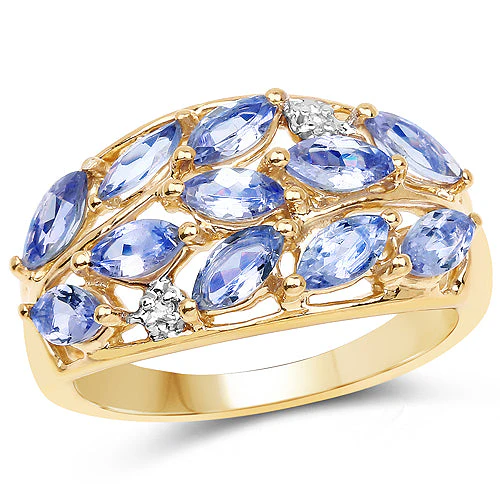 14K Yellow Gold Plated 1.56 Carat Genuine Tanzanite and White Topaz .925 Sterling Silver Ring - Image 4