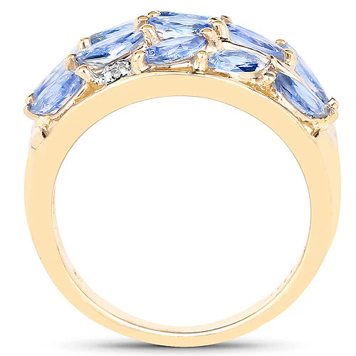 14K Yellow Gold Plated 1.56 Carat Genuine Tanzanite and White Topaz .925 Sterling Silver Ring - Image 5