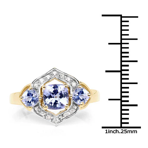 14K Yellow Gold Plated 1.58 Carat Genuine Tanzanite and White Topaz .925 Sterling Silver Ring - Image 7