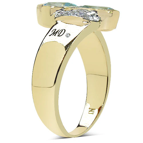 14K Yellow Gold Plated 1.86 Carat Genuine Blue Topaz, White Topaz & White Diamond .925 Sterling Silver Ring - Image 6