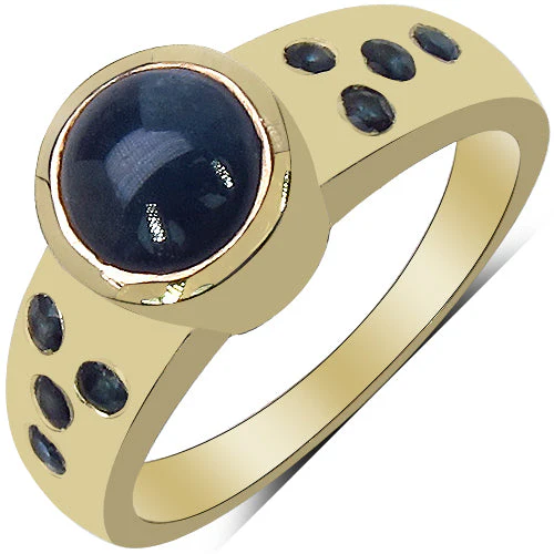 14K Yellow Gold Plated 1.87 Carat Genuine Blue Sapphire & White Diamond .925 Sterling Silver Ring