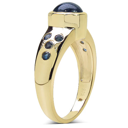 14K Yellow Gold Plated 1.87 Carat Genuine Blue Sapphire & White Diamond .925 Sterling Silver Ring - Image 6