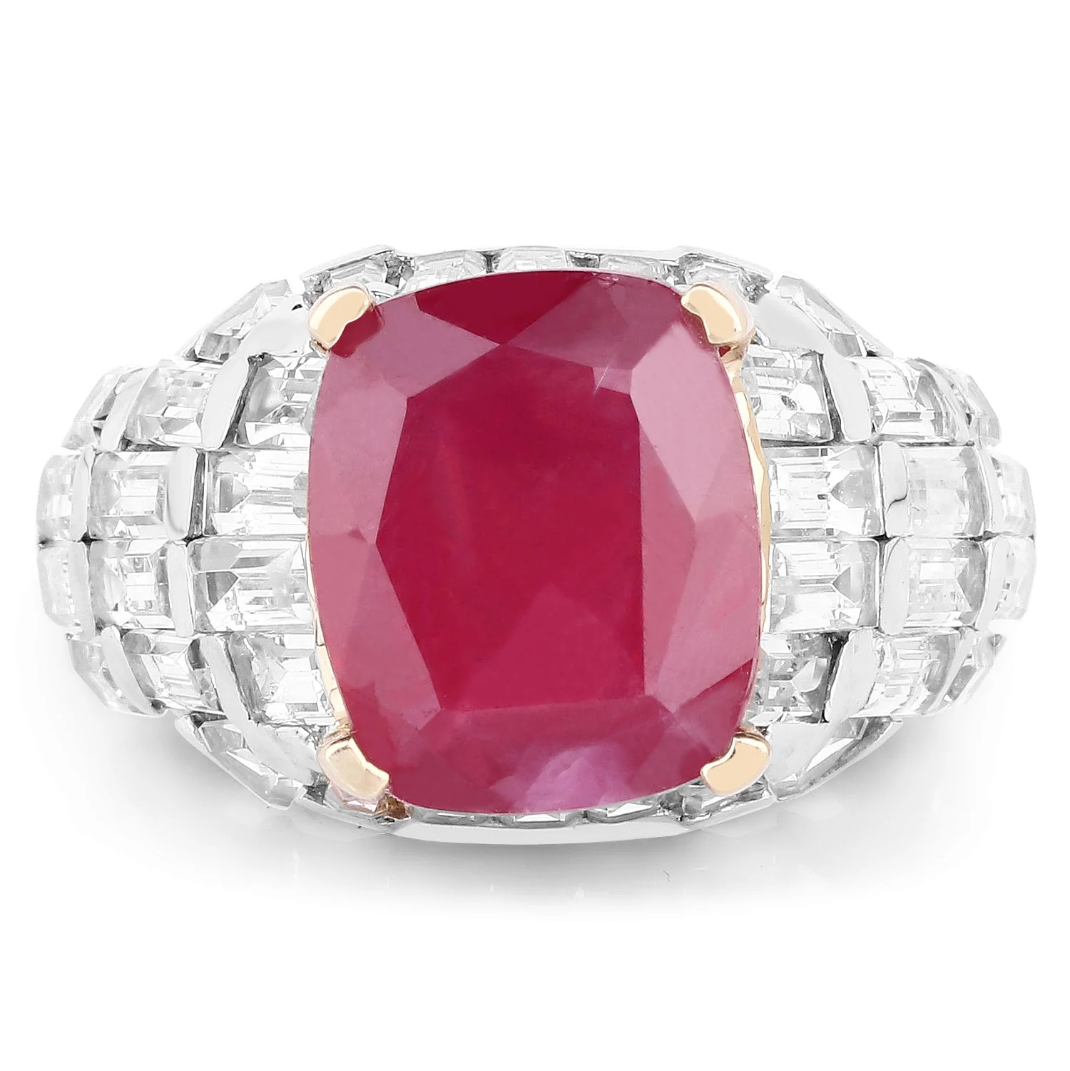 14K Yellow Gold Plated 10.76 Carat Glass Filled Ruby and White Topaz .925 Sterling Silver Ring - Image 3