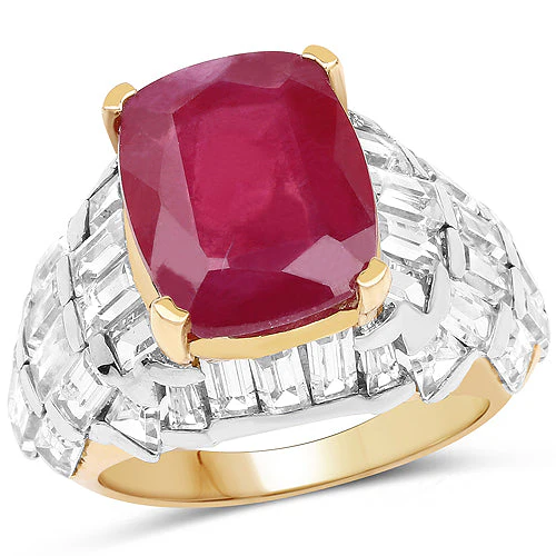 14K Yellow Gold Plated 10.76 Carat Glass Filled Ruby and White Topaz .925 Sterling Silver Ring - Image 4