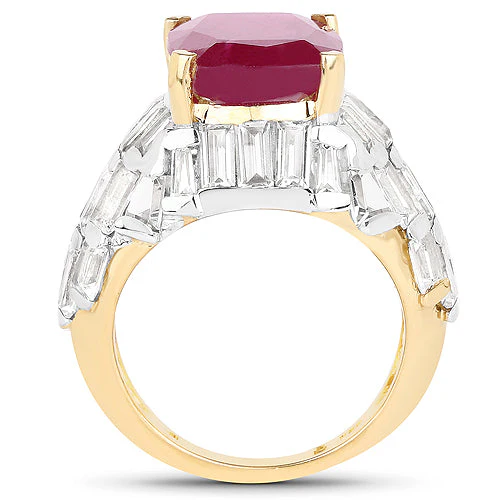 14K Yellow Gold Plated 10.76 Carat Glass Filled Ruby and White Topaz .925 Sterling Silver Ring - Image 5