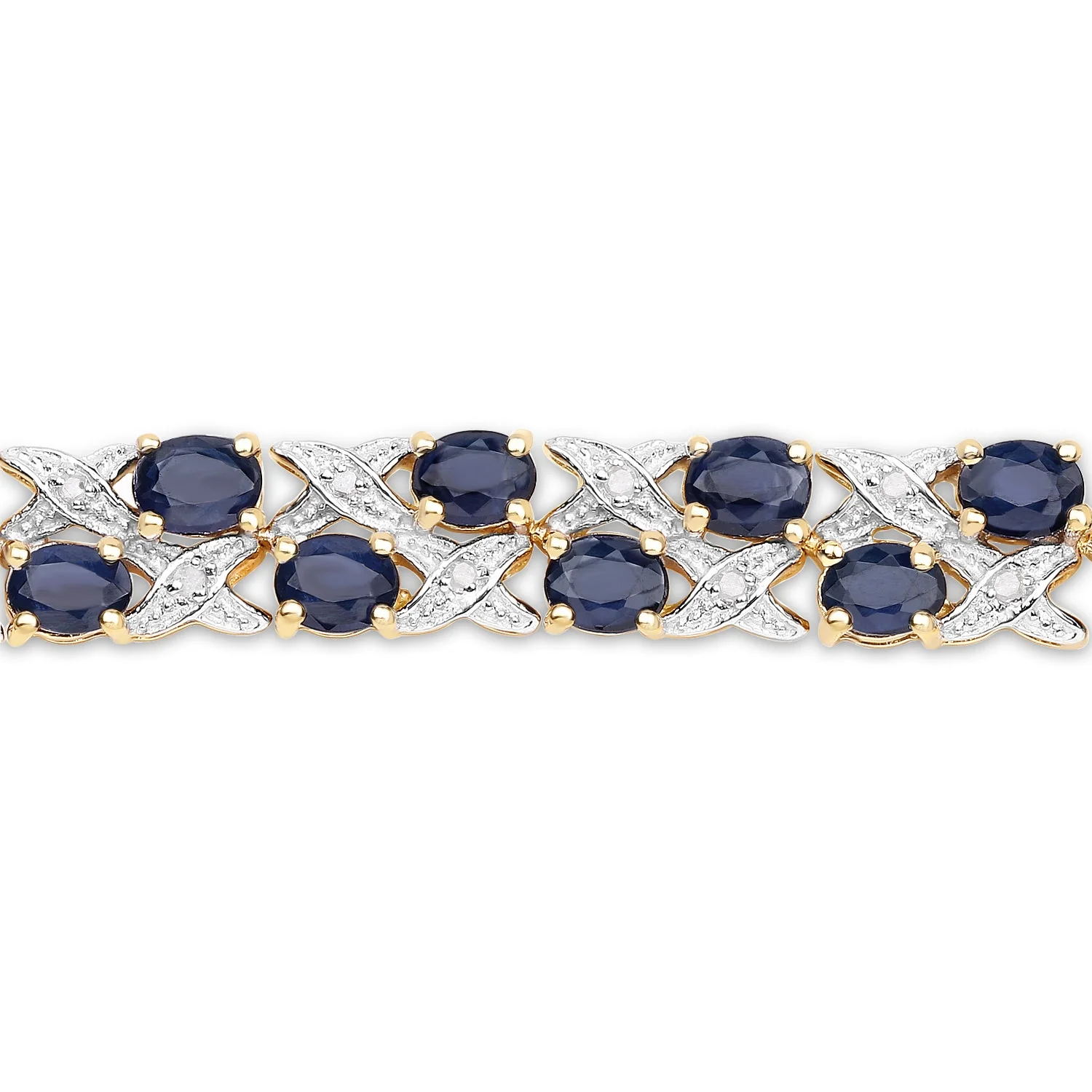 14K Yellow Gold Plated 12.53 Carat Genuine Blue Sapphire and White Diamond .925 Sterling Silver Bracelet - Image 3