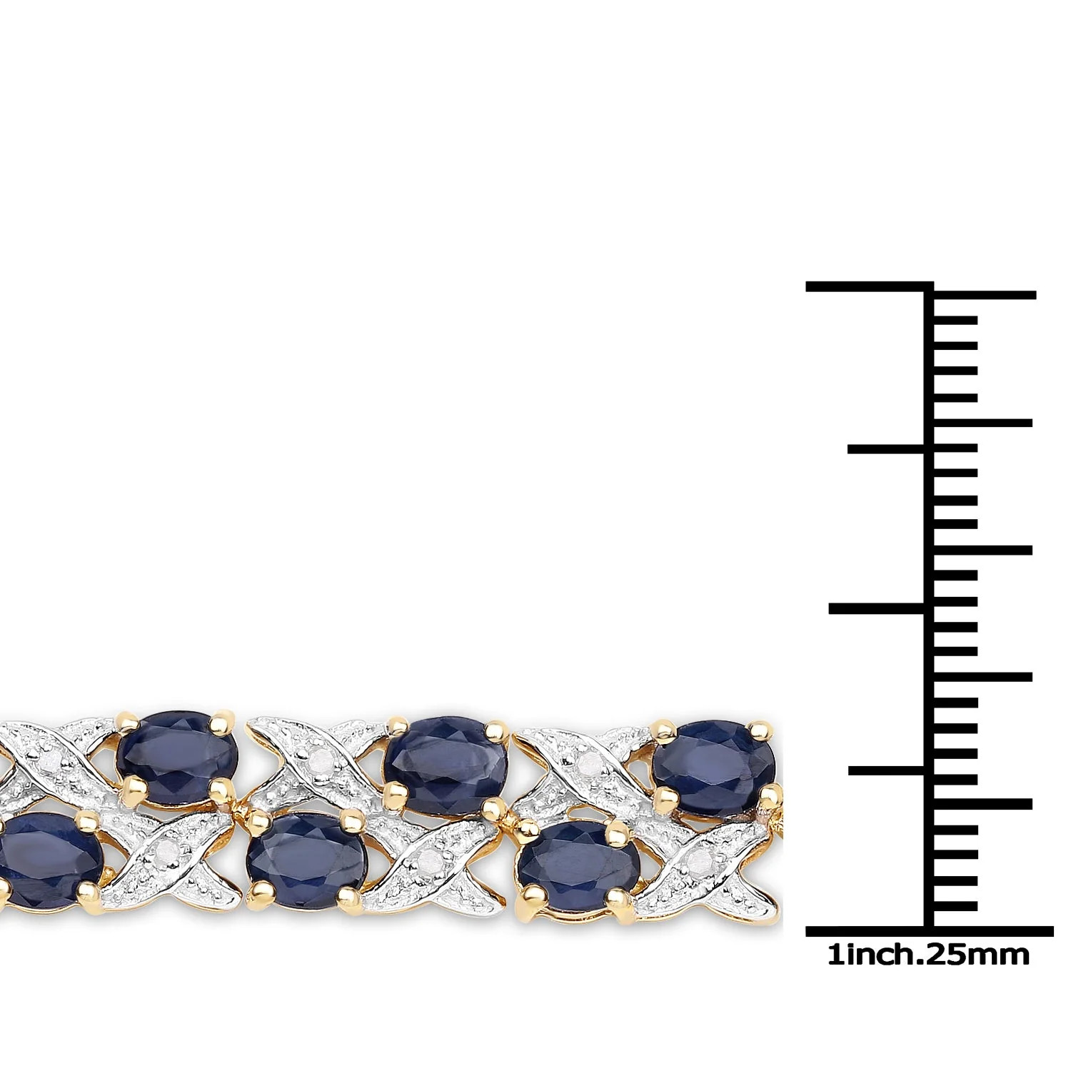 14K Yellow Gold Plated 12.53 Carat Genuine Blue Sapphire and White Diamond .925 Sterling Silver Bracelet - Image 4