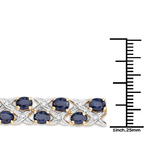 14K Yellow Gold Plated 12.53 Carat Genuine Blue Sapphire and White Diamond .925 Sterling Silver Bracelet - Image 7