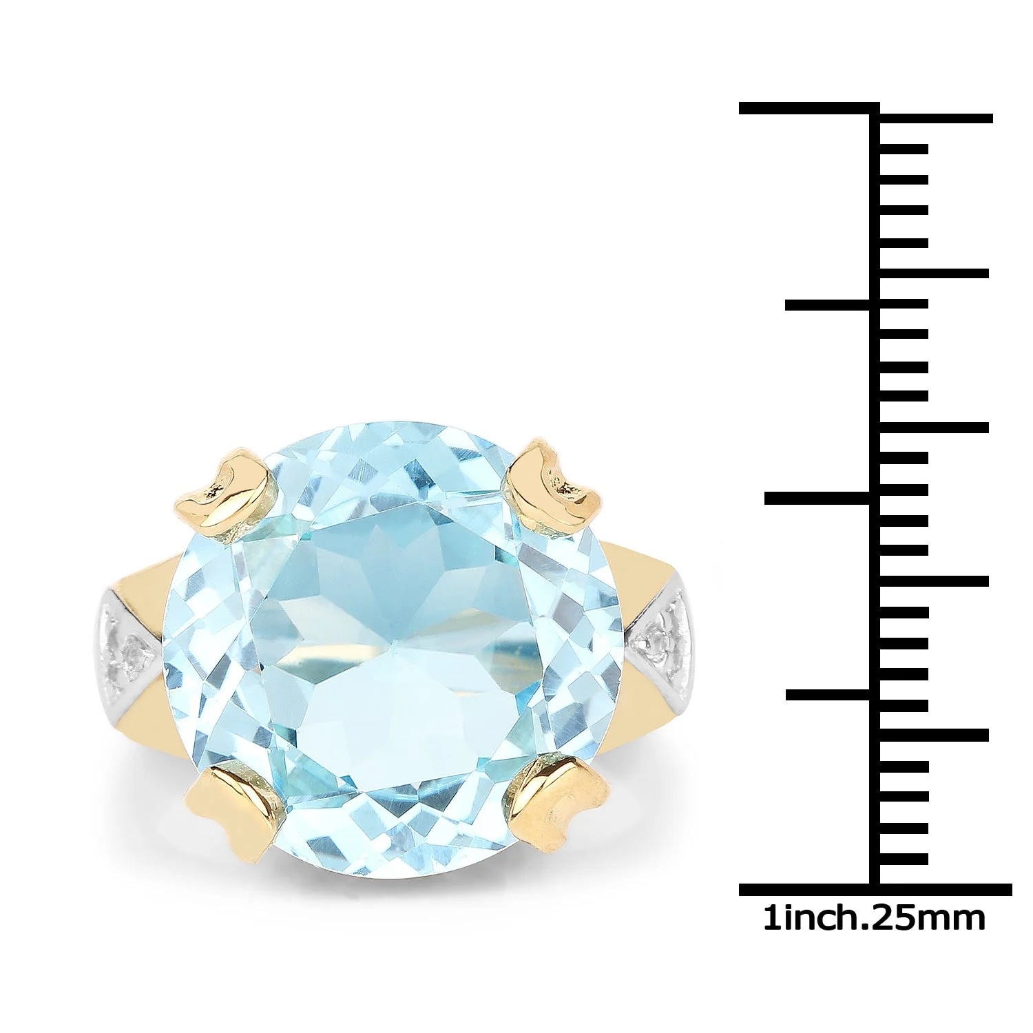 14K Yellow Gold Plated 12.98 Carat Genuine Blue Topaz and White Topaz .925 Sterling Silver Ring - Image 3