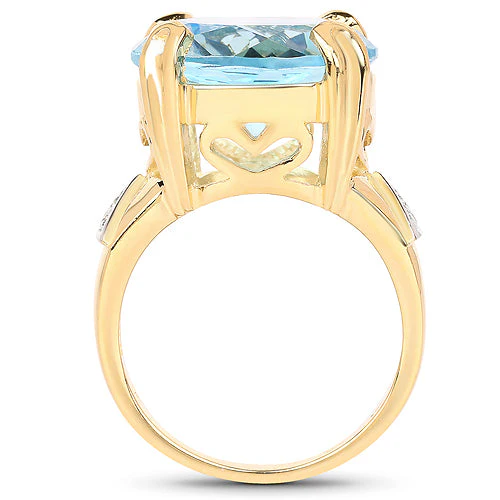 14K Yellow Gold Plated 12.98 Carat Genuine Blue Topaz and White Topaz .925 Sterling Silver Ring - Image 6