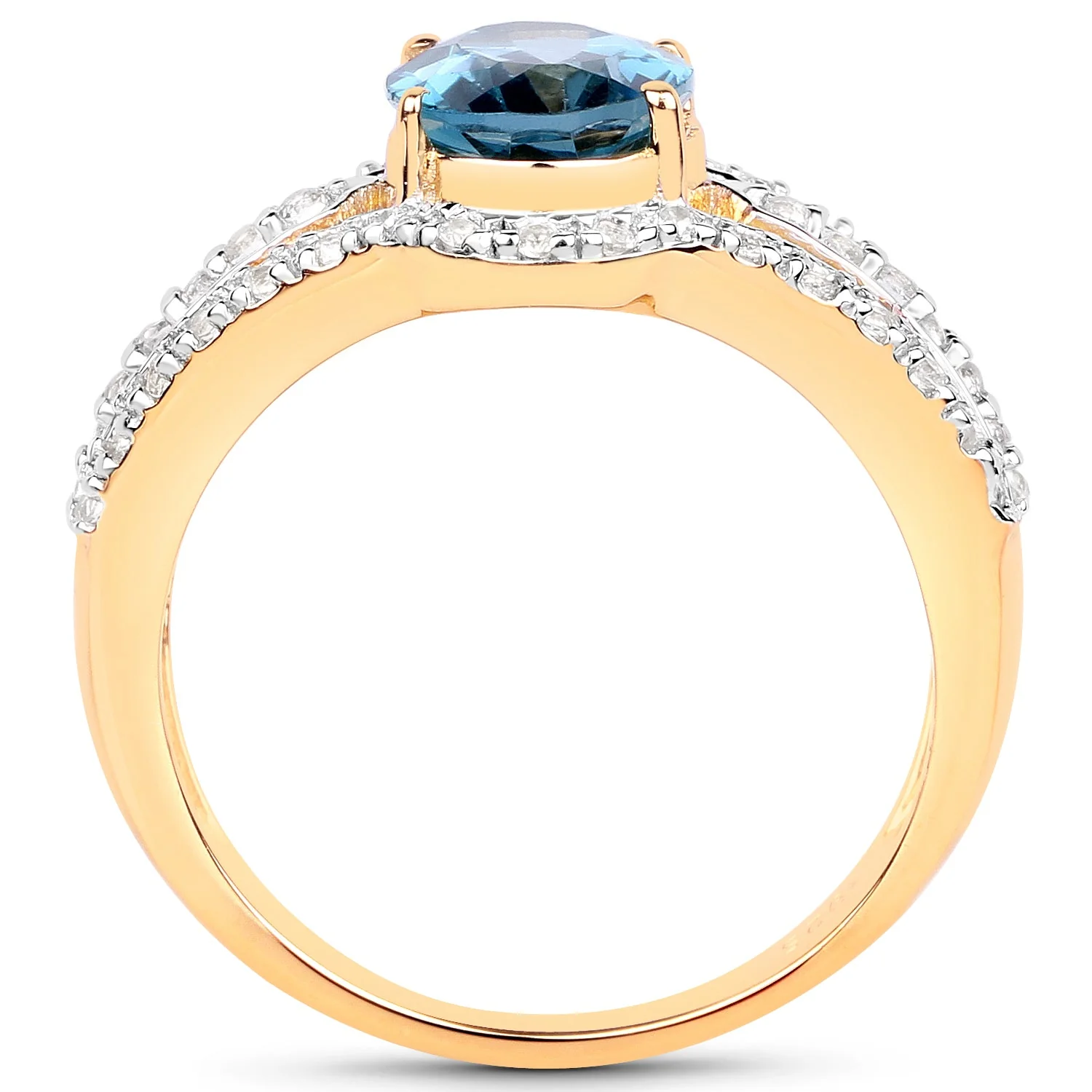 14K Yellow Gold Plated 2.30 Carat Genuine London Blue Topaz and White Topaz .925 Sterling Silver Ring - Image 2