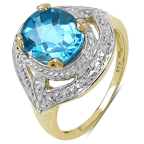 14K Yellow Gold Plated 3.25 Carat Genuine Swiss Blue Topaz .925 Sterling Silver Ring - Image 2