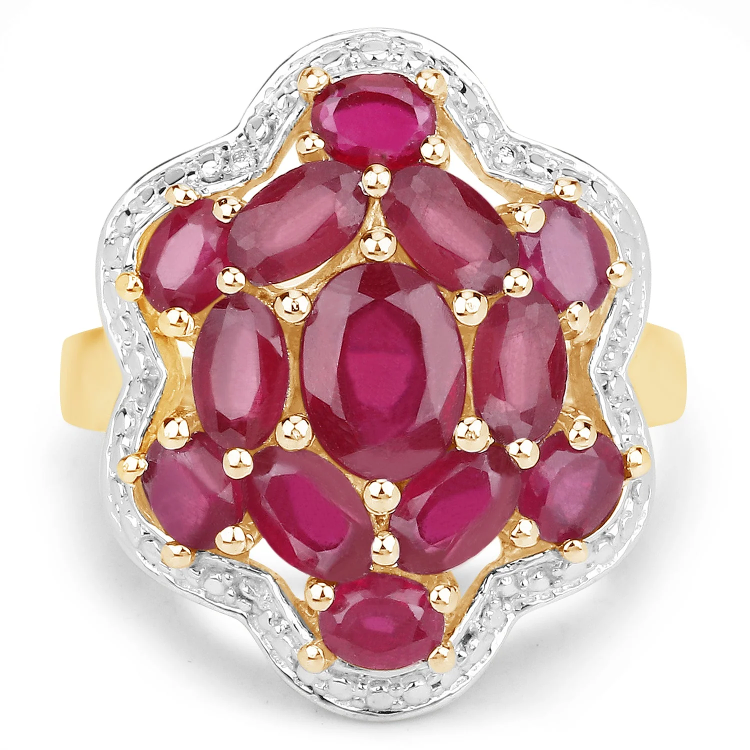 14K Yellow Gold Plated 4.18 Carat Genuine Glass Filled Ruby .925 Sterling Silver Ring - Image 3