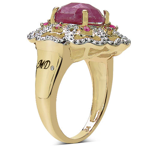 14K Yellow Gold Plated 5.56 Carat Genuine Pink Sapphire, Ruby & White Diamond .925 Sterling Silver Ring - Image 2