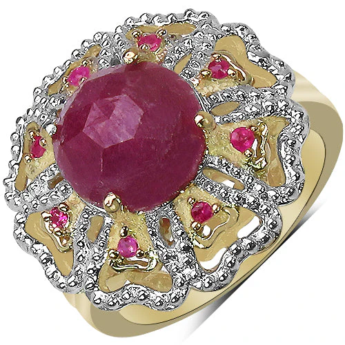 14K Yellow Gold Plated 5.56 Carat Genuine Pink Sapphire, Ruby & White Diamond .925 Sterling Silver Ring - Image 4