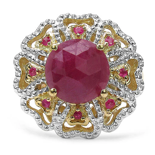 14K Yellow Gold Plated 5.56 Carat Genuine Pink Sapphire, Ruby & White Diamond .925 Sterling Silver Ring - Image 6