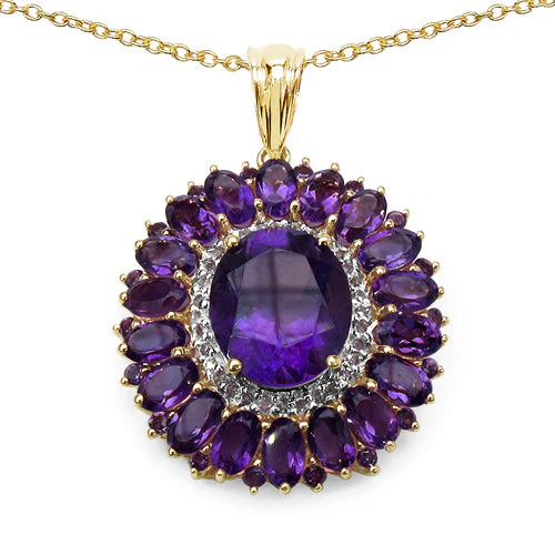 14K Yellow Gold Plated 8.55 Carat Genuine Amethyst & White Topaz .925 Sterling Silver Pendant