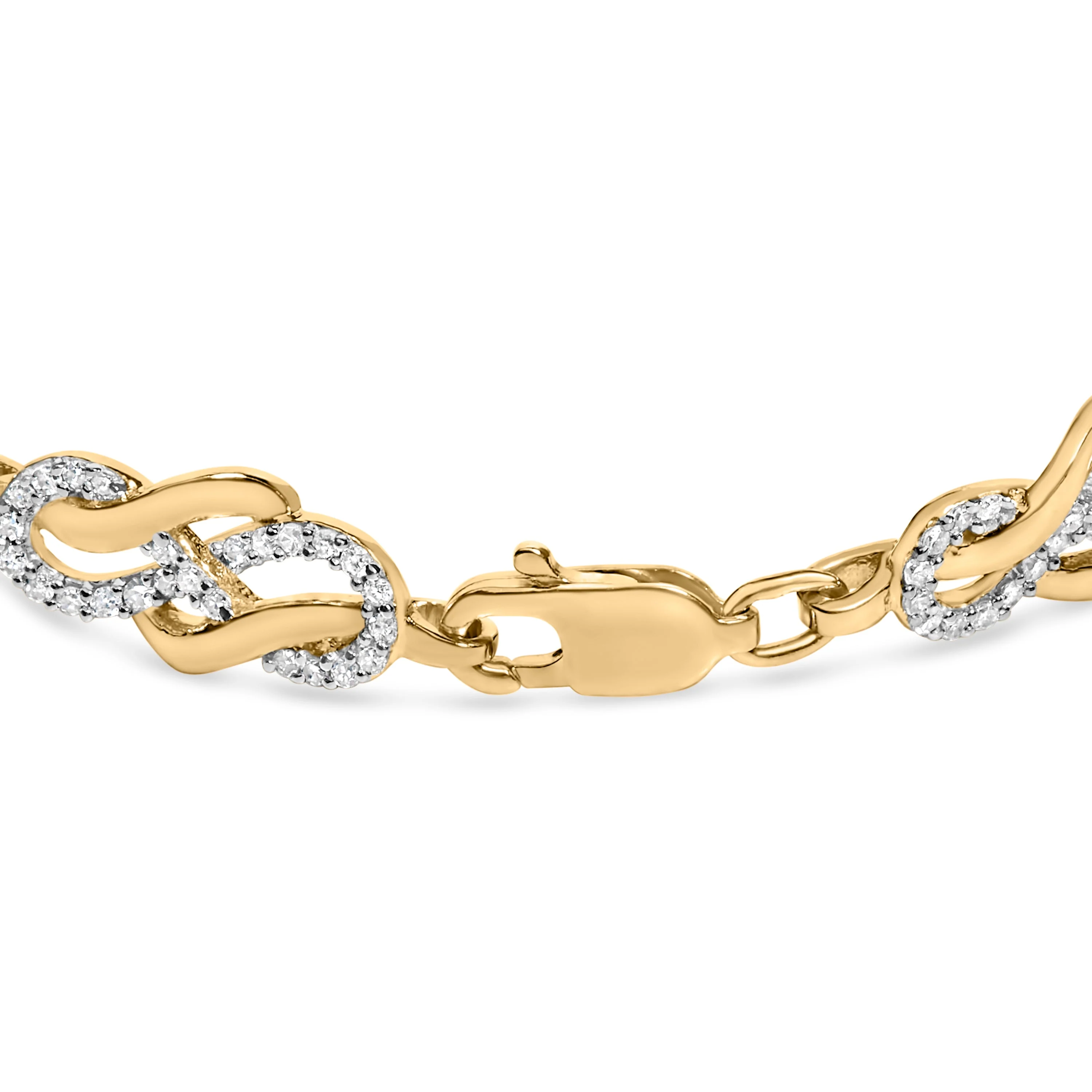 14K Yellow Gold Plated .925 Sterling Silver 1.0 Cttw Diamond Infinity Loop and Swirl Link Bracelet - Image 2