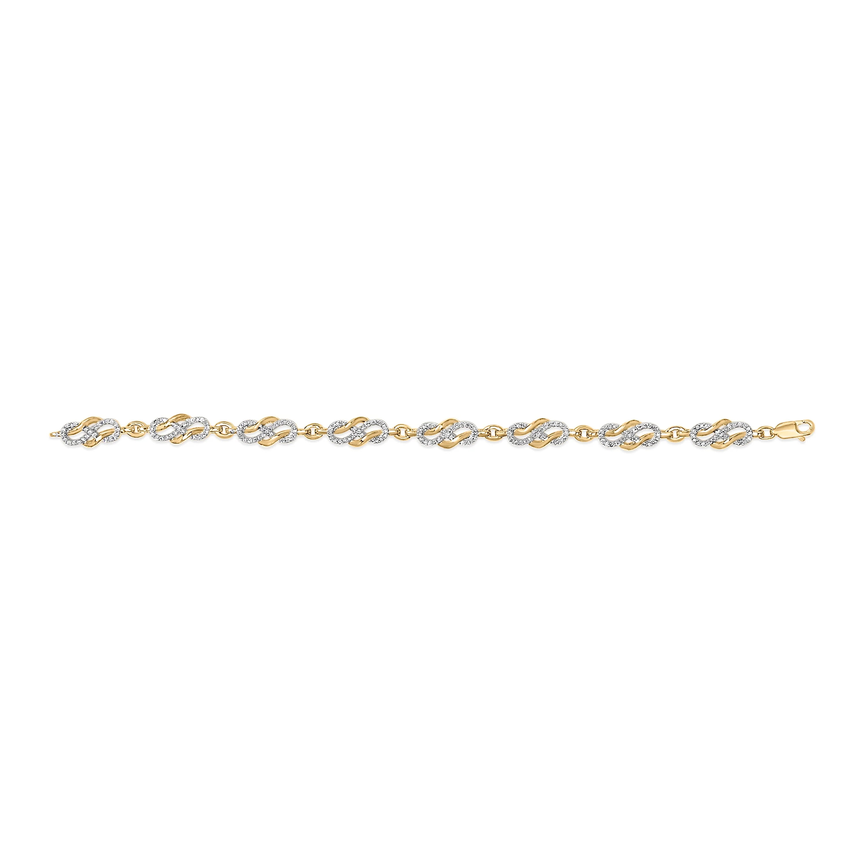 14K Yellow Gold Plated .925 Sterling Silver 1.0 Cttw Diamond Infinity Loop and Swirl Link Bracelet - Image 3