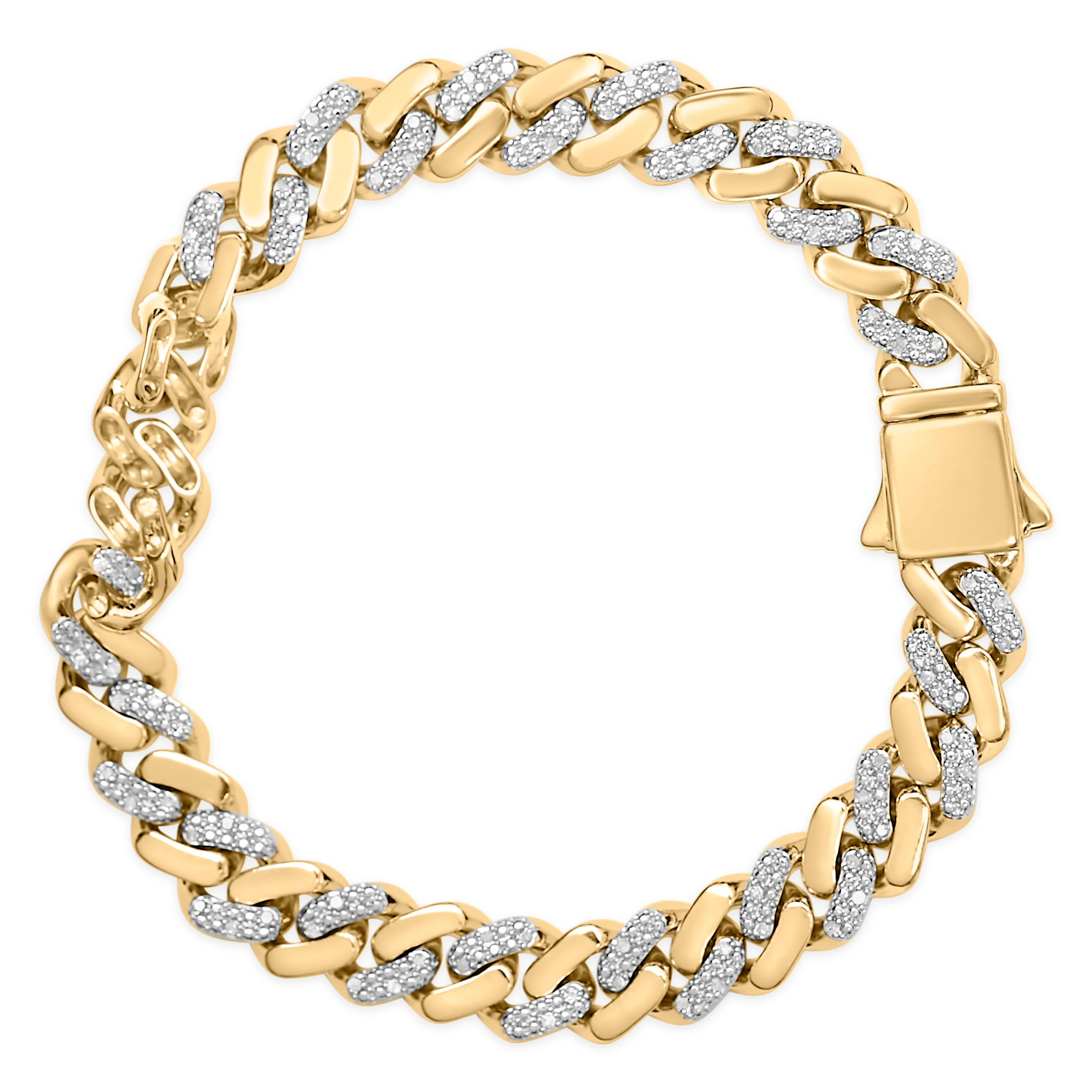 14K Yellow Gold Plated .925 Sterling Silver 1/2 Cttw Diamond Cuban Curb Chain Bracelet (I-J Color, I3 Clarity) - 8.5" Inches - Image 3