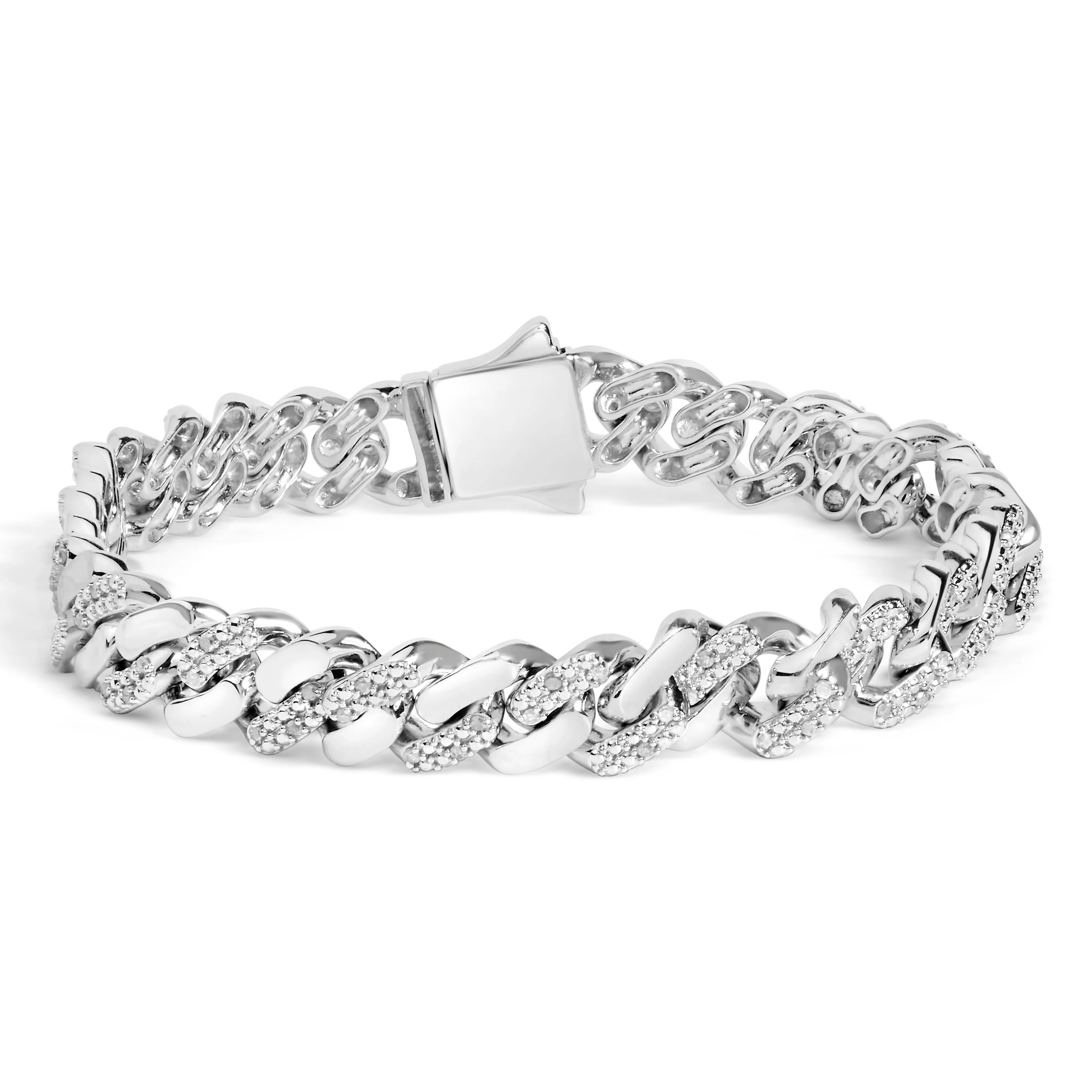 14K Yellow Gold Plated .925 Sterling Silver 1/2 Cttw Diamond Cuban Curb Chain Bracelet (I-J Color, I3 Clarity) - 8.5" Inches - Image 4