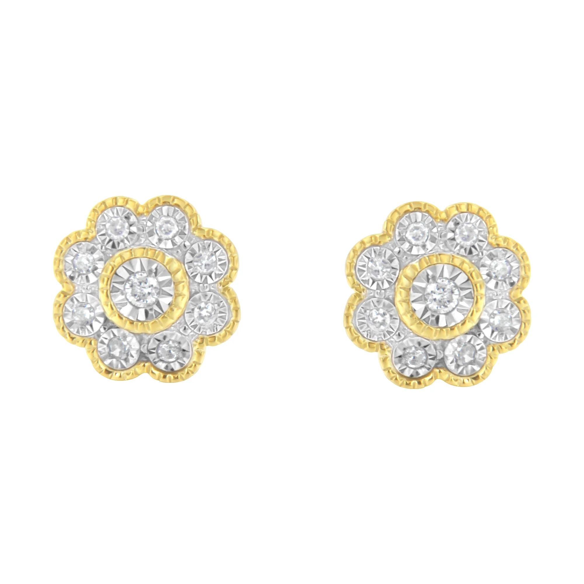14K Yellow Gold Plated .925 Sterling Silver 1/6 Cttw Miracle-Plate Set Diamond Floral Stud Earrings (I-J Color, I2-I3 Clarity) - Image 3
