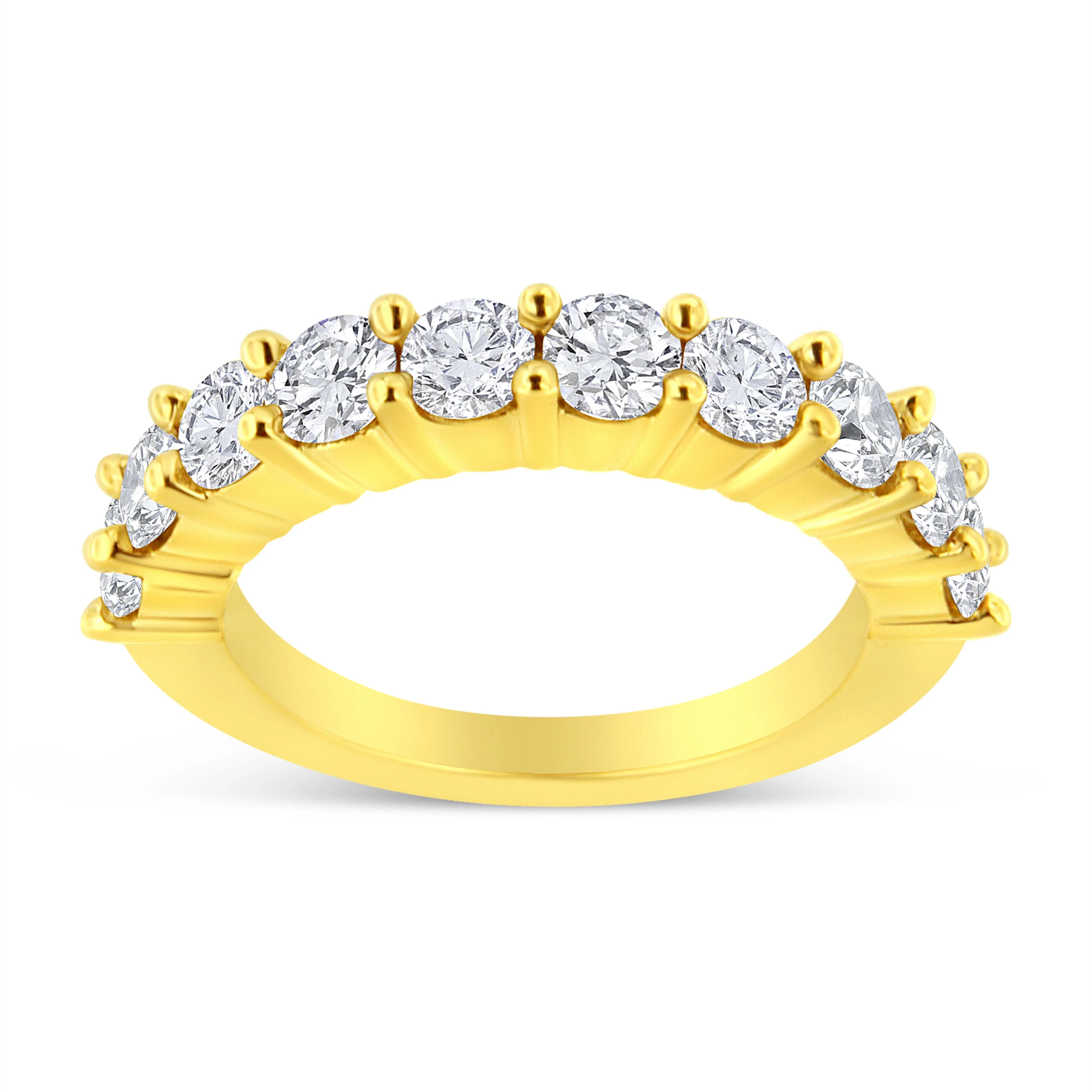 14K Yellow Gold Plated .925 Sterling Silver 2.0 Cttw Round Brilliant Cut Diamond 10 Stone Anniversary Band Ring (J-K Color, I1-I2 Clarity) - Size 7