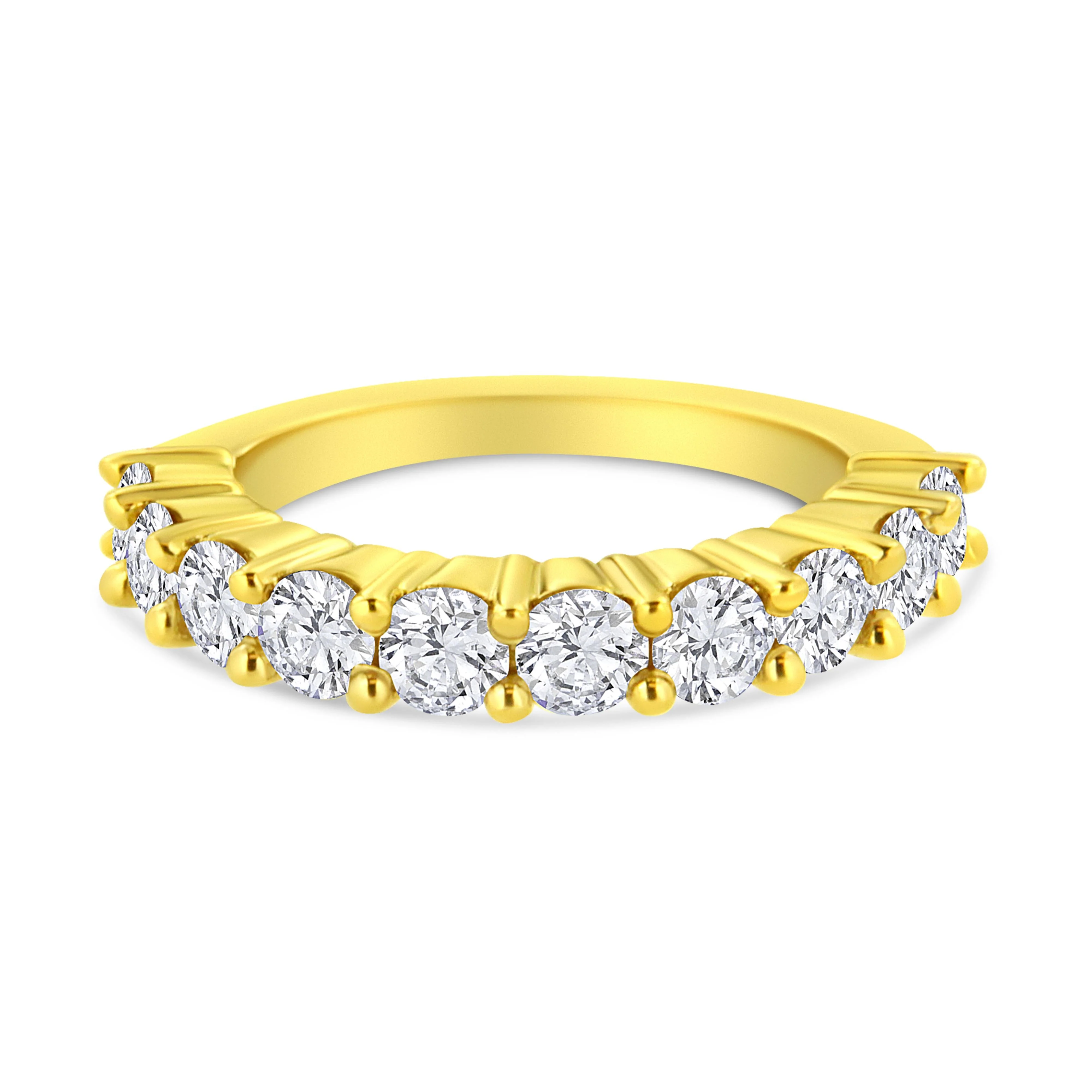 14K Yellow Gold Plated .925 Sterling Silver 2.0 Cttw Round Brilliant Cut Diamond 10 Stone Anniversary Band Ring (J-K Color, I1-I2 Clarity) - Size 7 - Image 2