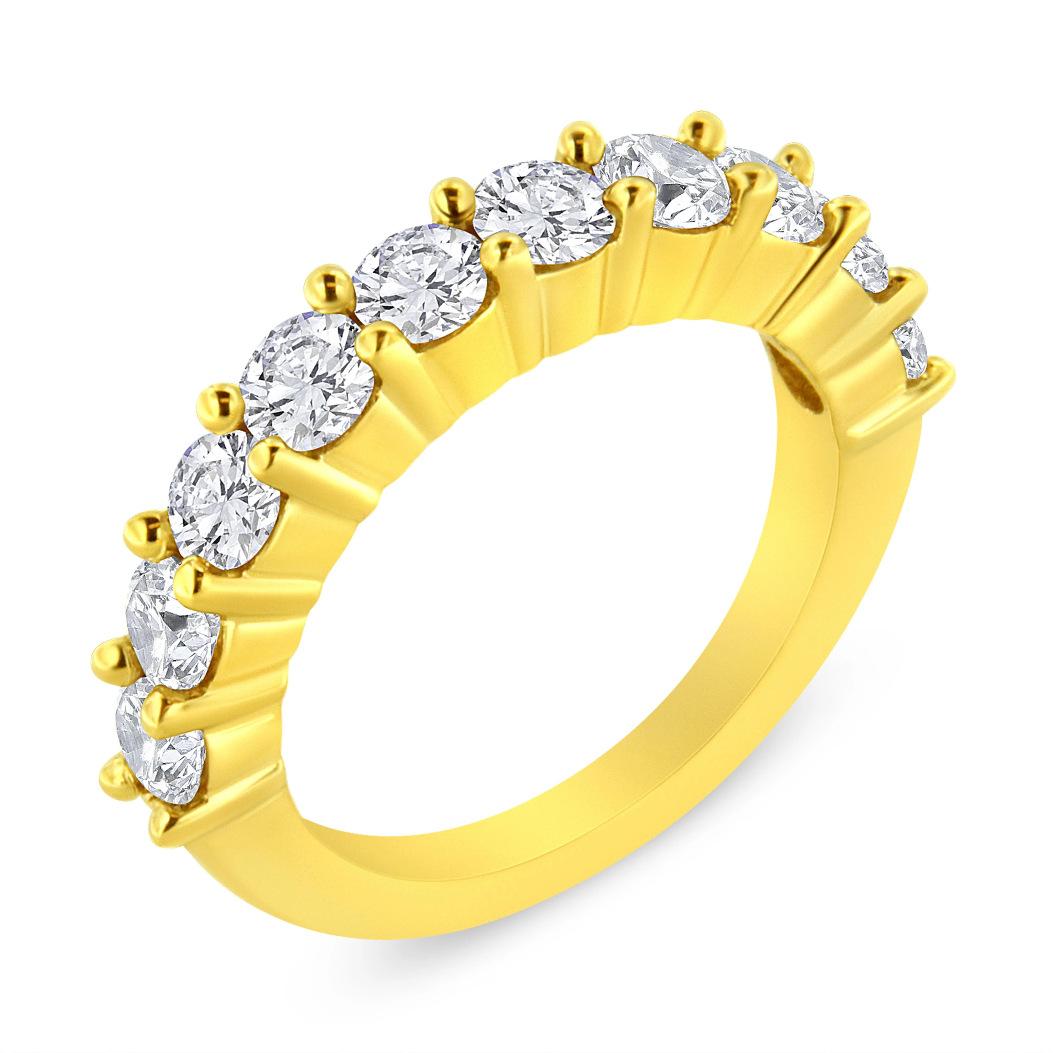 14K Yellow Gold Plated .925 Sterling Silver 2.0 Cttw Round Brilliant Cut Diamond 10 Stone Anniversary Band Ring (J-K Color, I1-I2 Clarity) - Size 7 - Image 3
