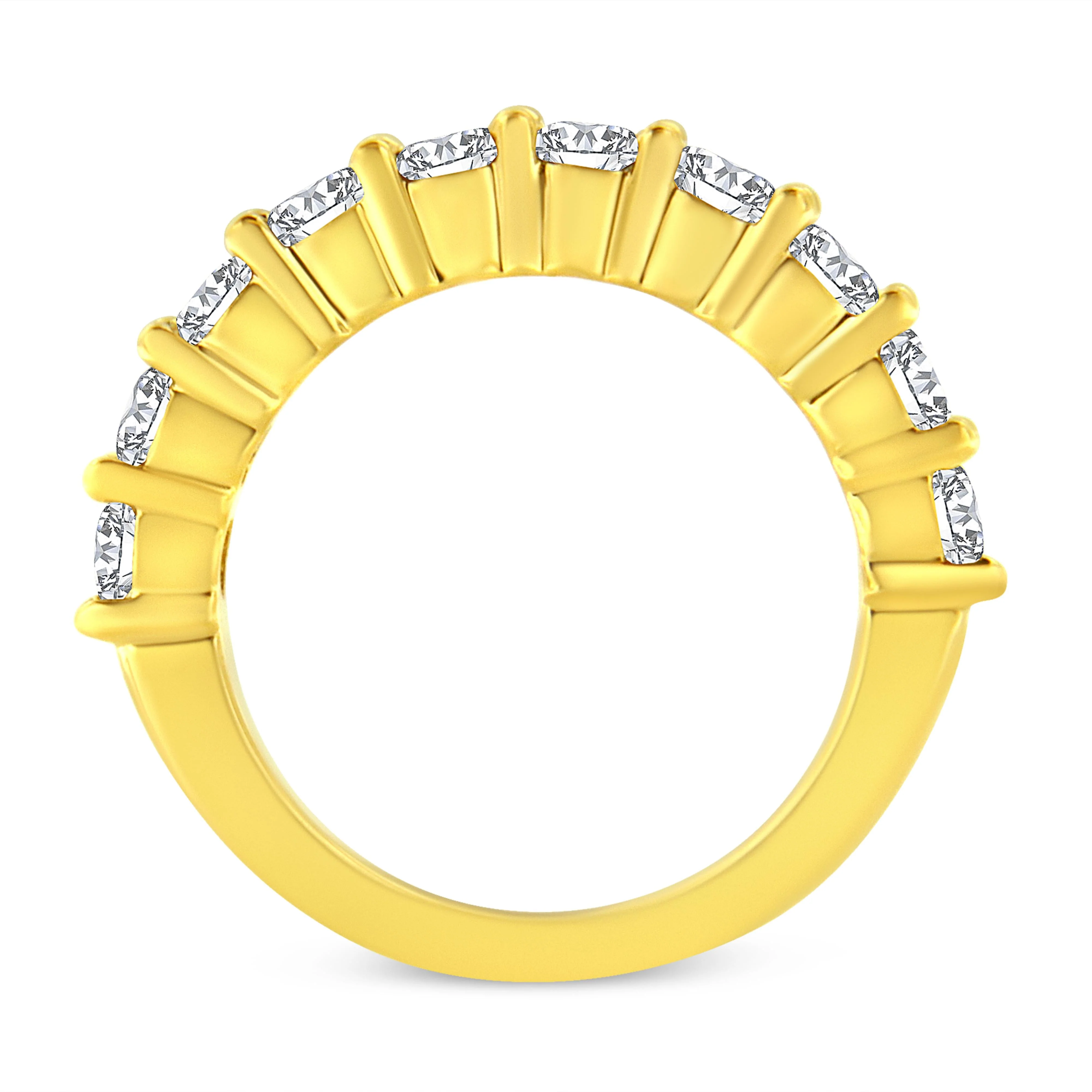 14K Yellow Gold Plated .925 Sterling Silver 2.0 Cttw Round Brilliant Cut Diamond 10 Stone Anniversary Band Ring (J-K Color, I1-I2 Clarity) - Size 7 - Image 4