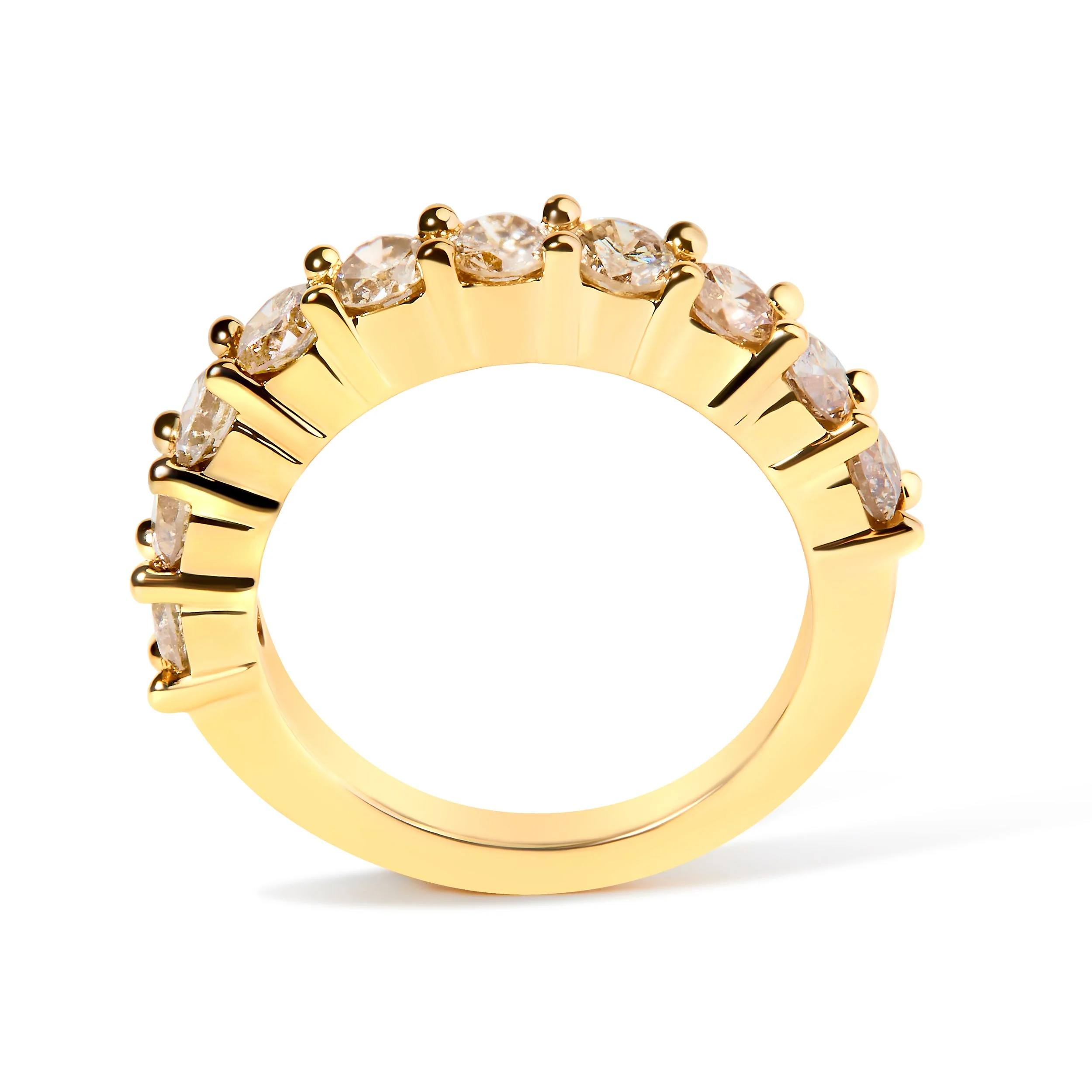 14K Yellow Gold Plated .925 Sterling Silver 2.0 Cttw Round Brilliant Cut Diamond 10 Stone Anniversary Band Ring (J-K Color, I1-I2 Clarity) - Size 7 - Image 5