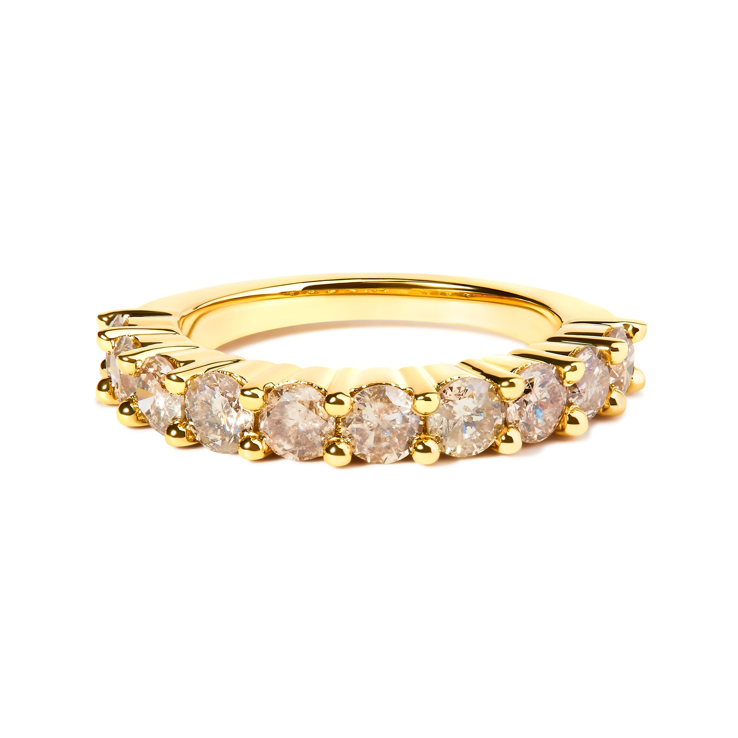 14K Yellow Gold Plated .925 Sterling Silver 2.0 Cttw Round Brilliant Cut Diamond 10 Stone Anniversary Band Ring (J-K Color, I1-I2 Clarity) - Size 7 - Image 6