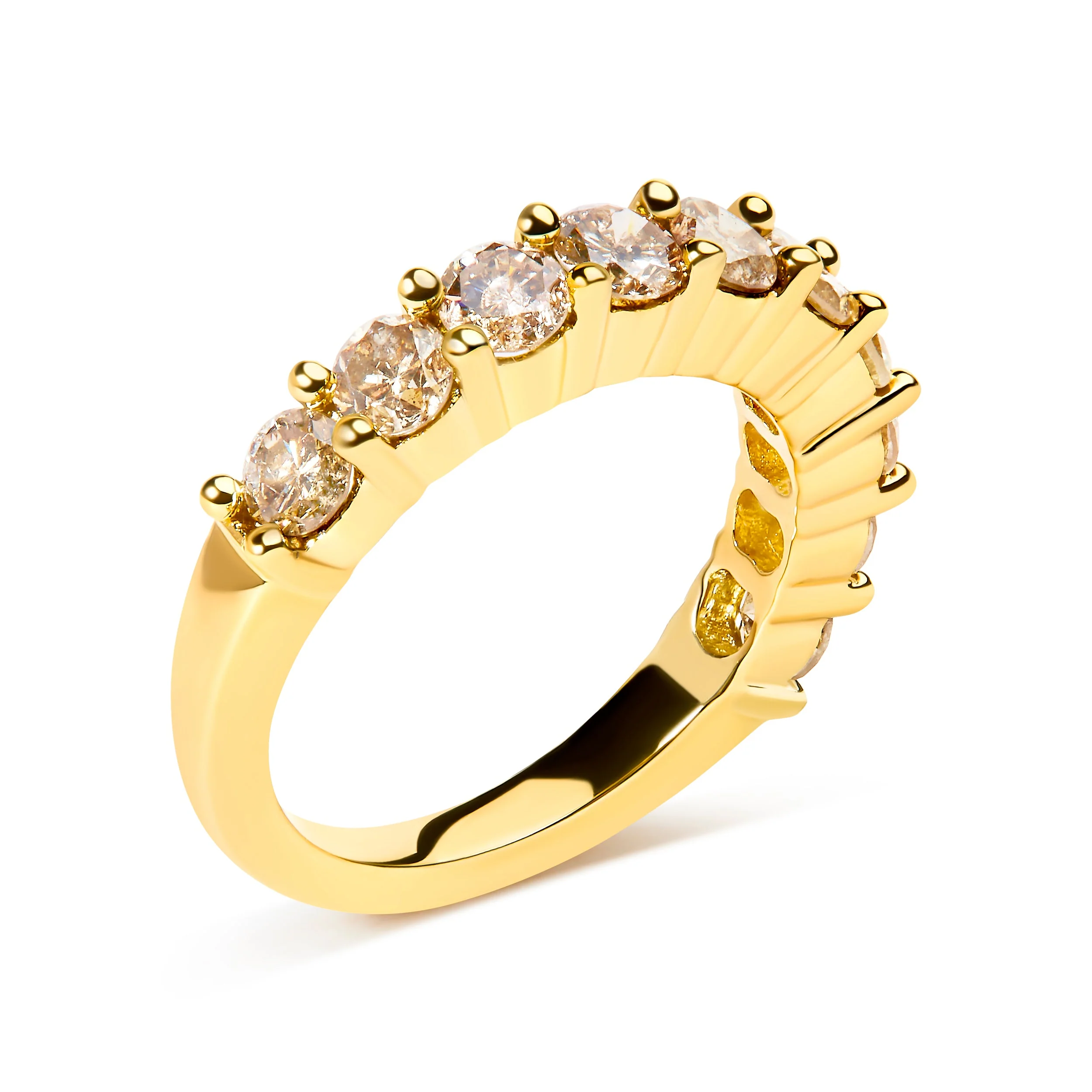 14K Yellow Gold Plated .925 Sterling Silver 2.0 Cttw Round Brilliant Cut Diamond 10 Stone Anniversary Band Ring (J-K Color, I1-I2 Clarity) - Size 7 - Image 8
