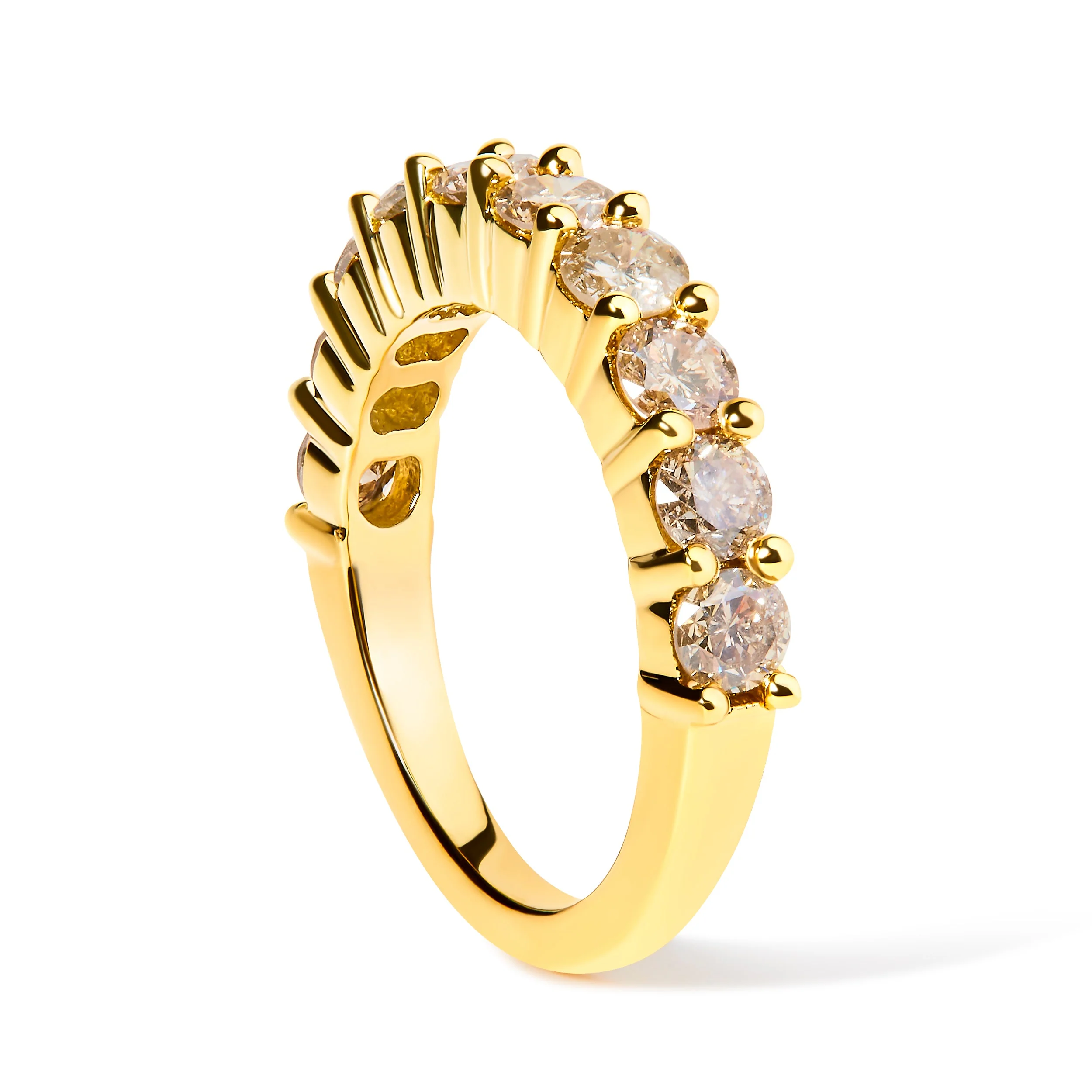 14K Yellow Gold Plated .925 Sterling Silver 2.0 Cttw Round Brilliant Cut Diamond 10 Stone Anniversary Band Ring (J-K Color, I1-I2 Clarity) - Size 7 - Image 9