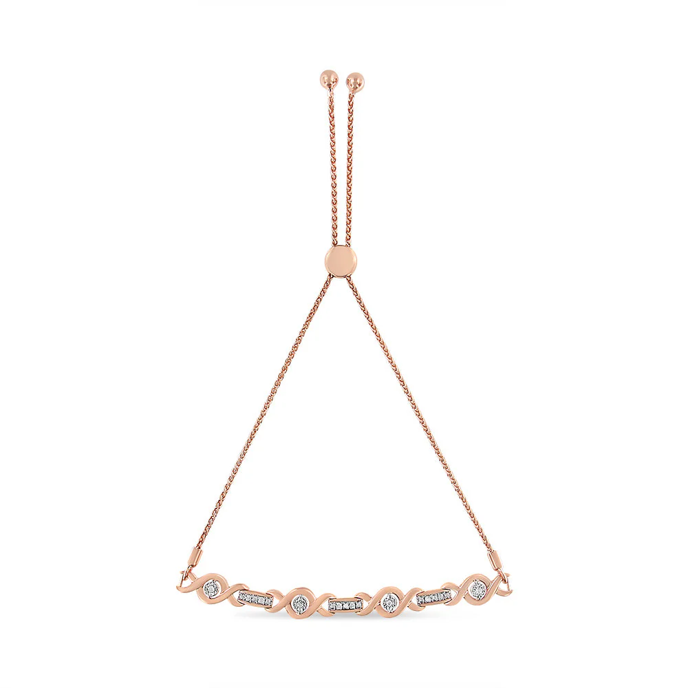 14K Yellow Gold Plated .925 Sterling Silver Channel Set Diamond Accent Twist 4â€-10â€ Adjustable Bolo Bracelet (I-J Color, I3 Clarity)