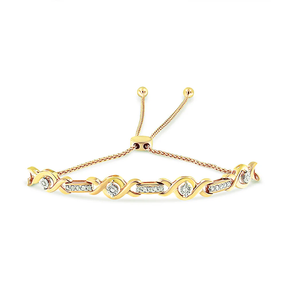 14K Yellow Gold Plated .925 Sterling Silver Channel Set Diamond Accent Twist 4â€-10â€ Adjustable Bolo Bracelet (I-J Color, I3 Clarity) - Image 3